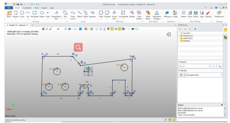 User Interface of ZW3D 2019 Premium in Sketch Mode